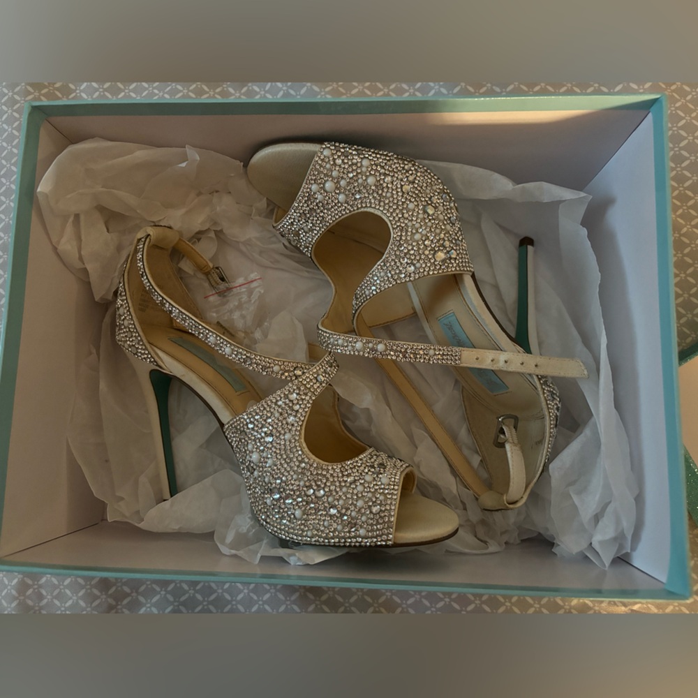 Blue by Betsey Johnson Crystal embellished cross-strap ivory Bridal Heels